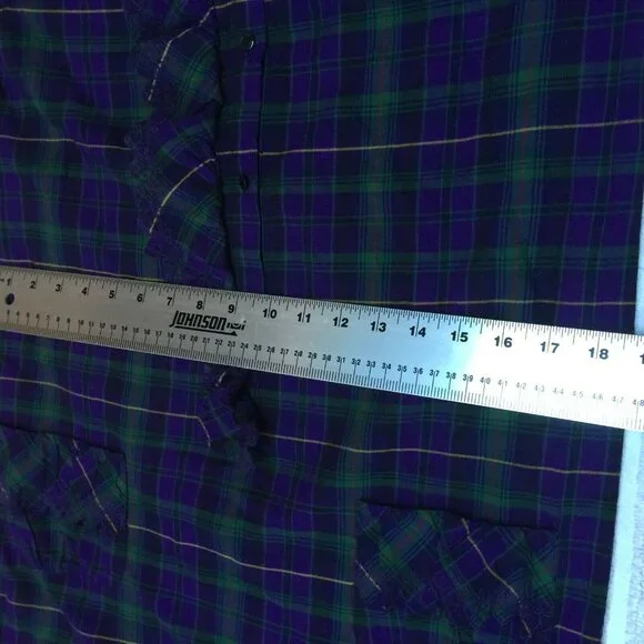 Ralph Lauren Girls' Size 12 Short Sleeve Ruffle Dress Purple/Green Plaid Cotton